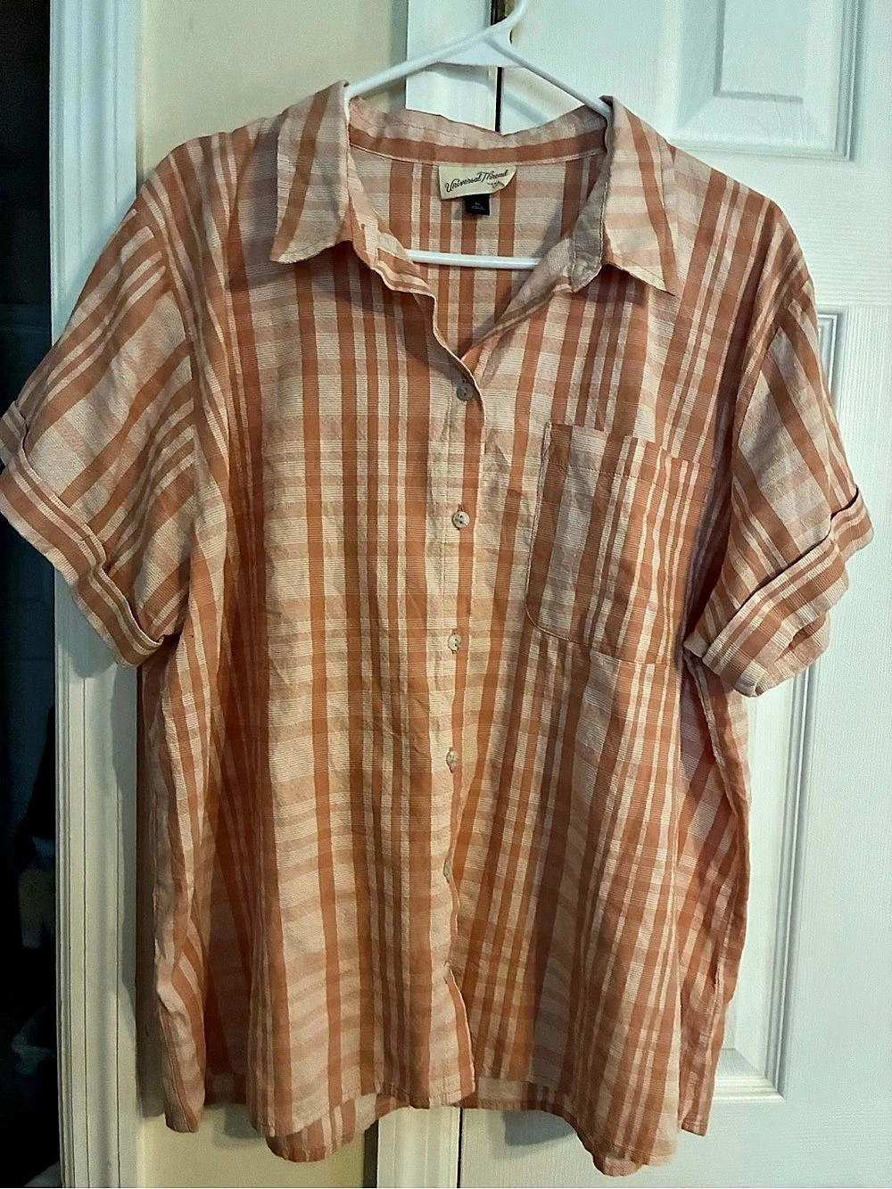 Universal Thread Plaid Button Down Shirt in Orange & White Size XL